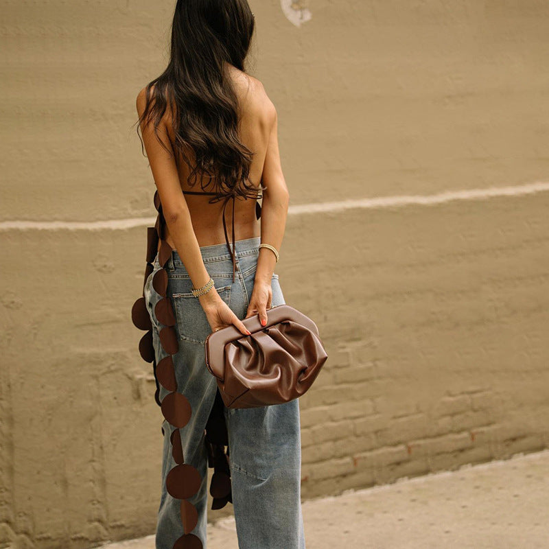 Sleeveless Hollow-Out Hole Tassel Design Lace-Up Bodycon Sleeveless Backless Shirt Dress