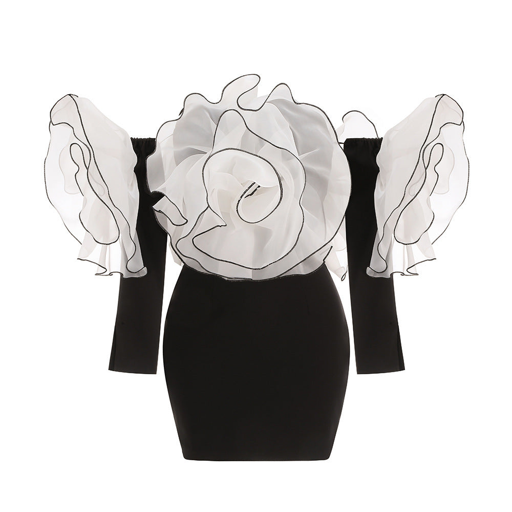 Rose Flower Off-the-Shoulder  Decorative Mini Formal Dress