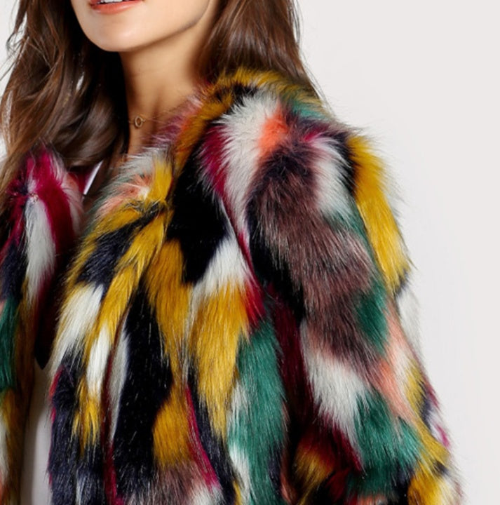 Faux Fur Rainbow Multi-Colored Women's Jacket