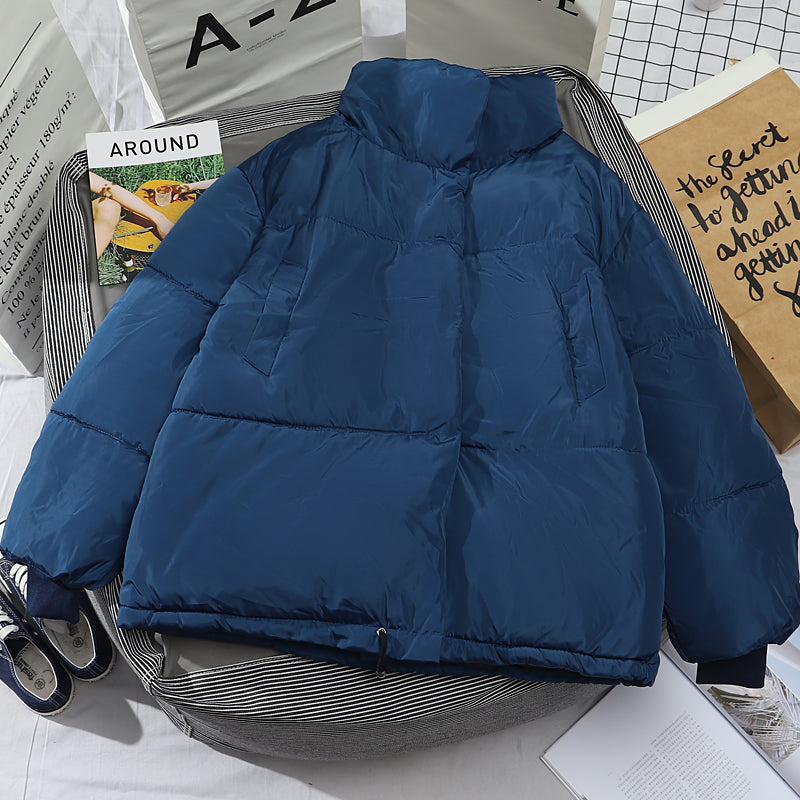 Stand Collar Cropped Women's Winter Puffer Bomber Jacket