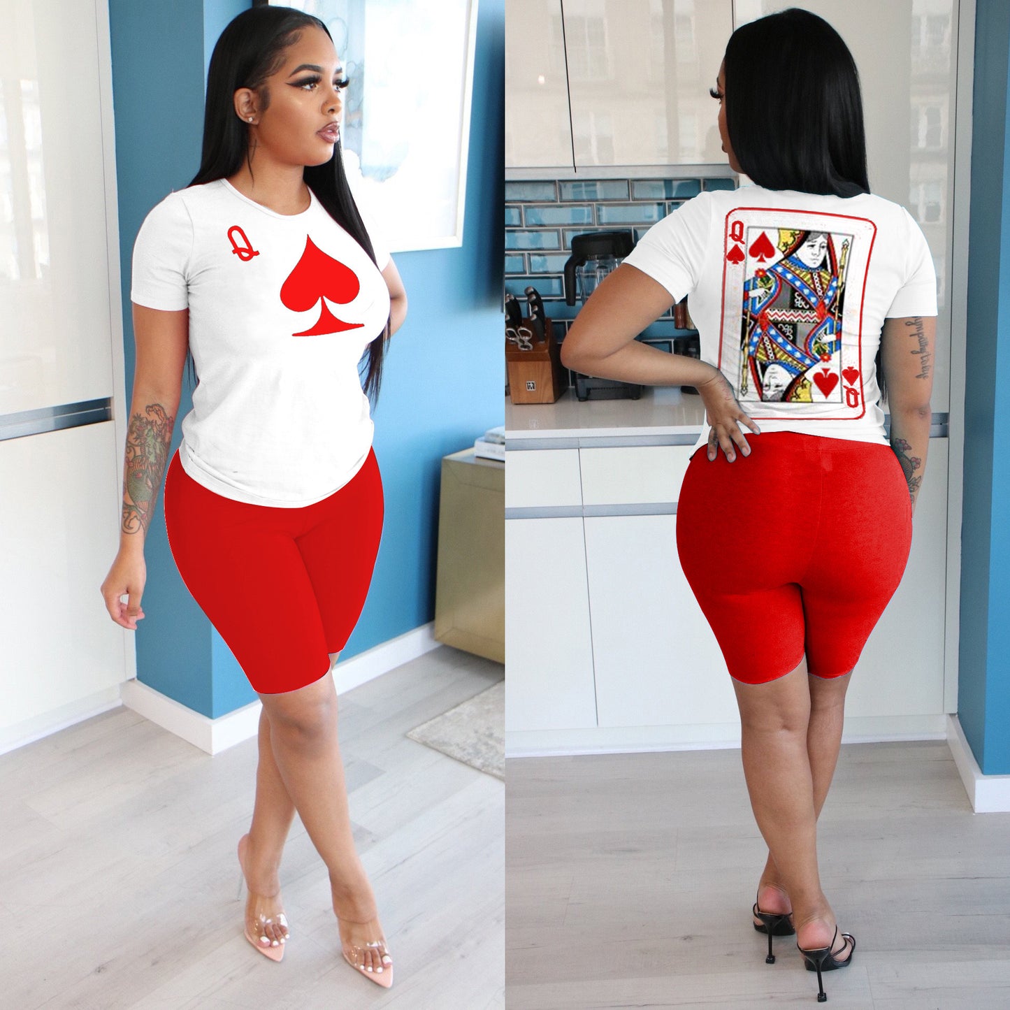 Queen of Spades Women's Short Sleeve T-Shirt + Biker Shorts 2-Piece Set