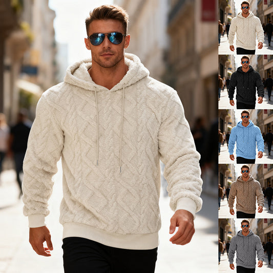 Men's Plush Sherpa Weave Pattern Drawstring Long Sleeve Pullover Solid Color Fleece Hoodie Sweatshirt to 3X Big & Tall