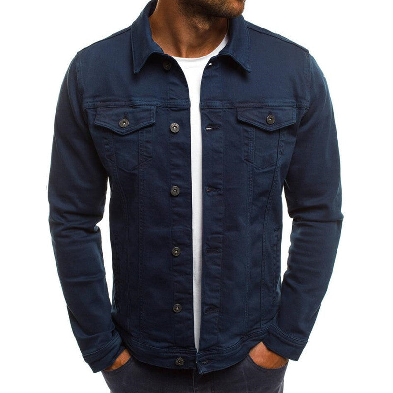 Casual Men's Denim Double Pocket Design Solid Color Button-Up Jean Jacket to 4X Big & Tall