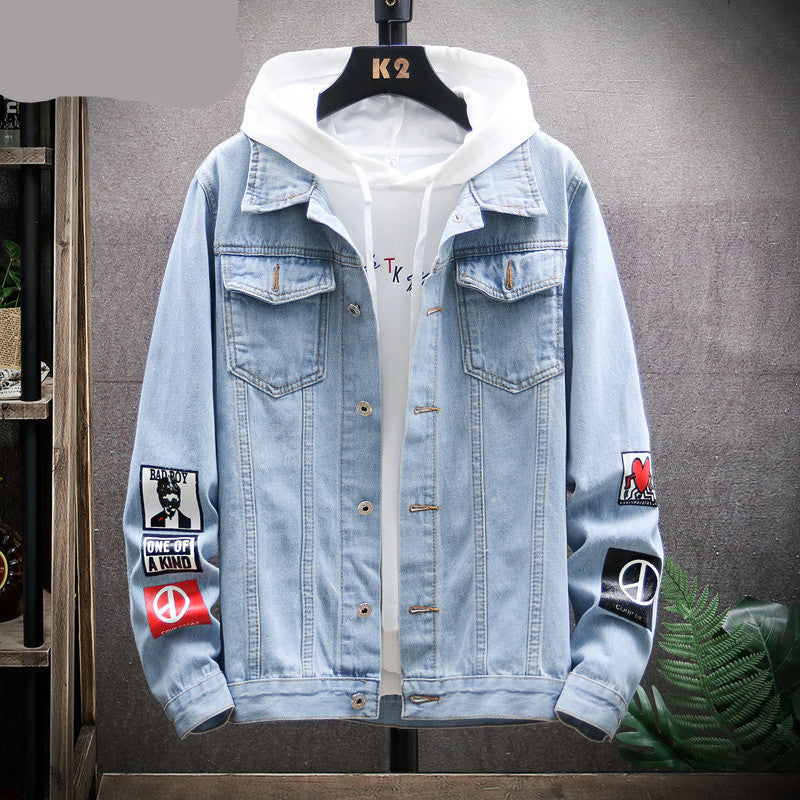 Men's Denim Ripped Gradient/Solid Loose Hip-Hop Button-Up Jean Jacket