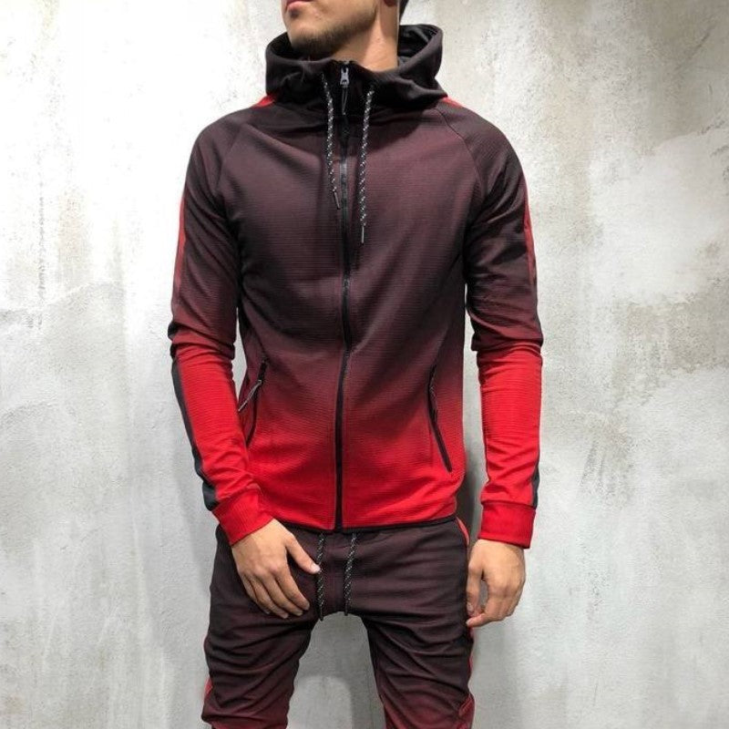 Men's Gradient Side Striped Drawstring Zipper Hoodie Sweatshirt + Skinny Sweatpants Tracksuits