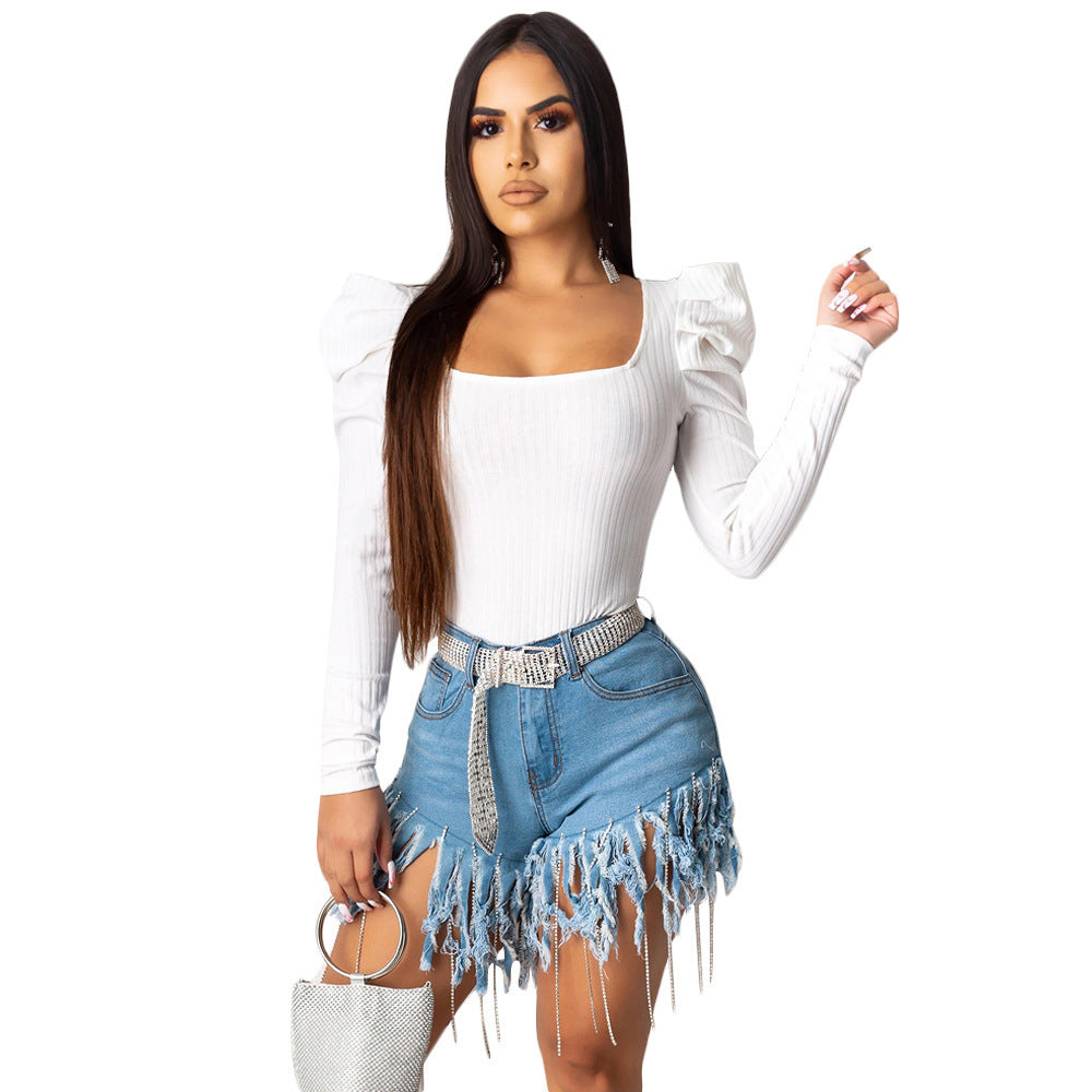 Denim Ripped Tassel Fringe Women's Mini Cowgirl Rodeo Jean Shorts to 3X Plus Size