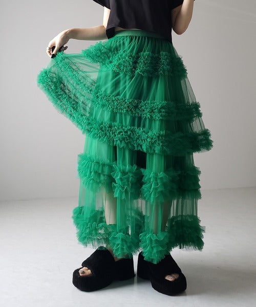 Mesh Tiered Sheer Transparent 3-Layer Spliced Tutu Maxi Skirt