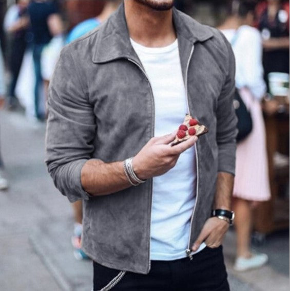 Men's Slim Turn-Down Collar Zipper Jacket