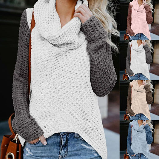 Turtleneck Colorblock Long Sleeve Women's Knitted Sweater to 5X Plus Size