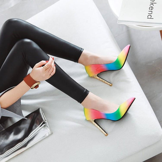Rainbow Tie-Dye Women's Pointed Toe Stiletto Heel Pumps