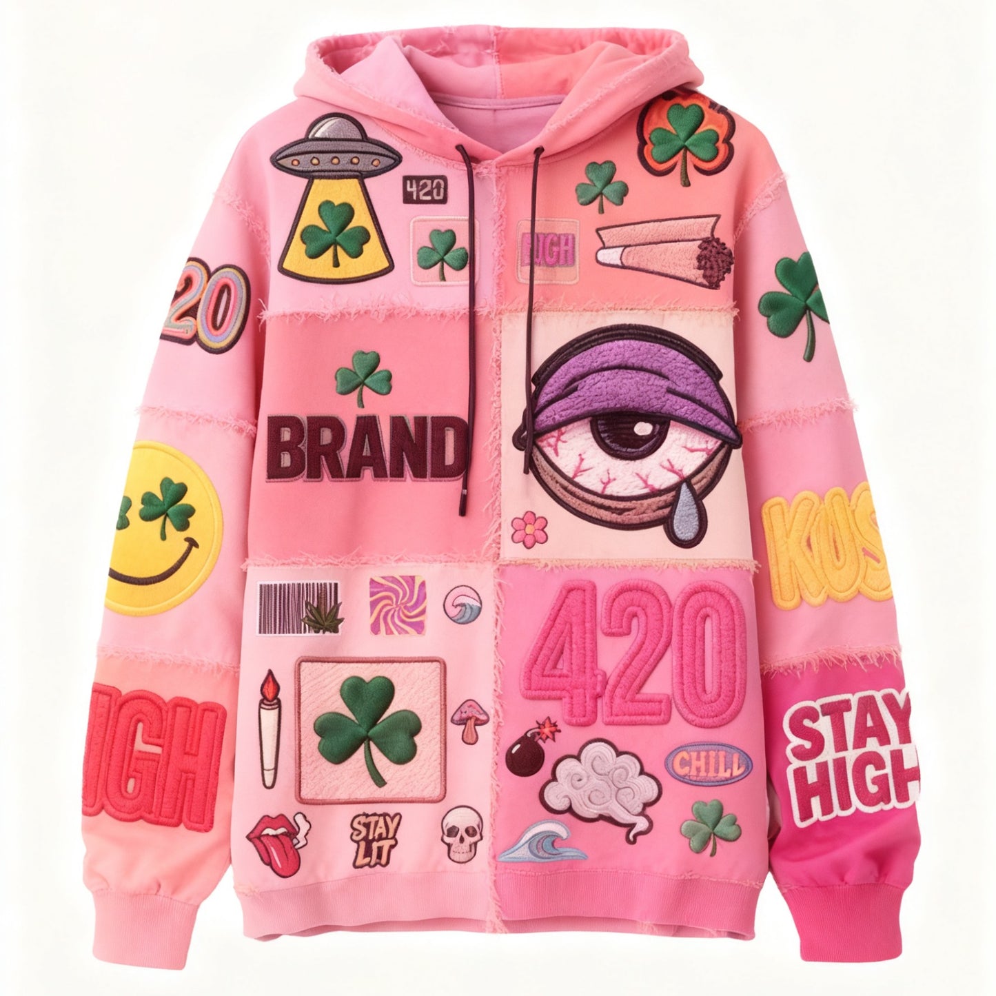 Men's 420 Hip-Hop Clover Evil Eye Graffiti Print Hoodie Sweatshirt to 3X Plus Size