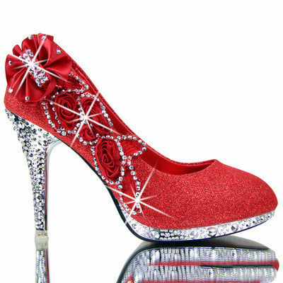 Crystal Rhinestone Pearl Metallic Rose Bow Embellished Round Toe Women's Stiletto Pumps