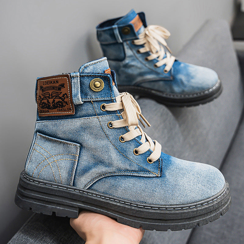 Men's Denim Lace-Up Martin Ankle Boots