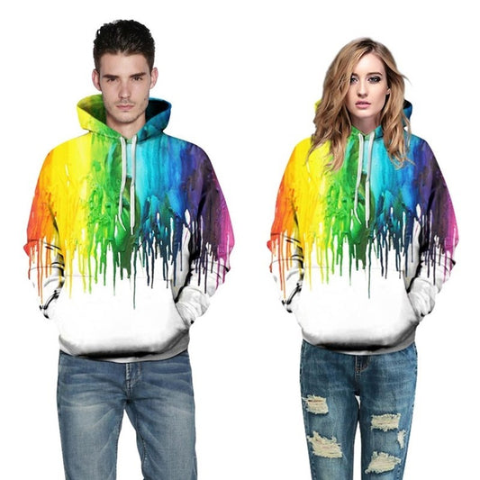 Men's 3D Rainbow Colored Dripping Paint Print Drawstring Streetwear Pullover Hoodie Sweatshirt