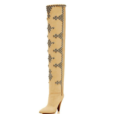 Studded Wedge Heel Pointed Toe Women's Over-the-knee/Ankle Boots