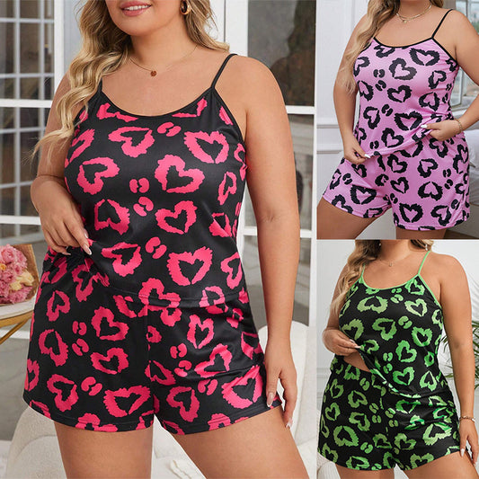 Heart Print Women's Tank Top + Elastic Waist Shorts 2-Piece Set to 5X Plus Size