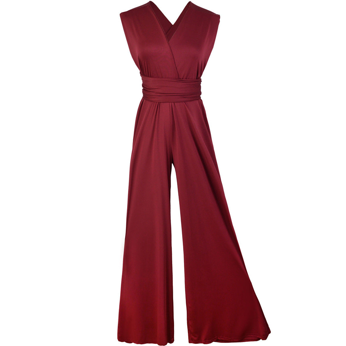 Criss-Cross Bandage Wide Leg V-Neck Sleeveless Women's Solid Color Wide Leg Jumpsuit