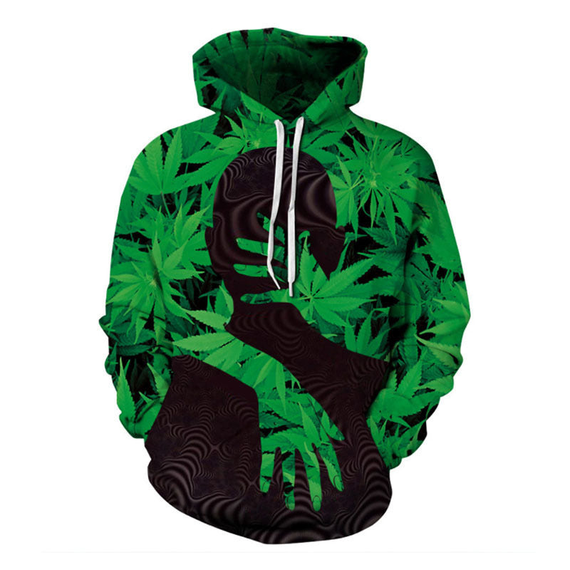 Unisex Green Hemp Leaf Print Hoodie Sweatshirt