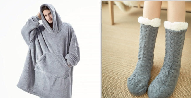 Oversized Unisex Fleece Loose 2-Sided Wearable Hoodie Blanket Sweatshirt w/ Kangaroo Pocket