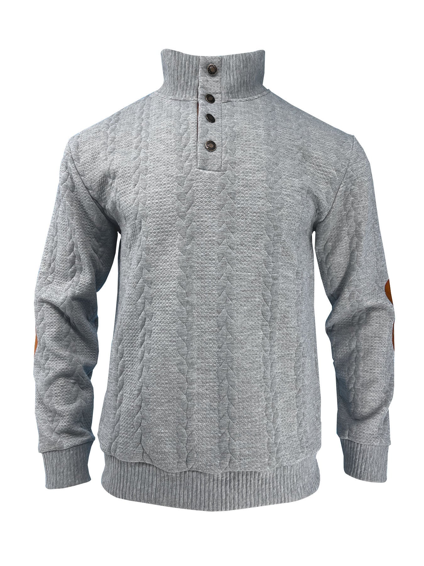 Men's Jacquard Button Design Long Sleeve Embroidered Patch Sweater