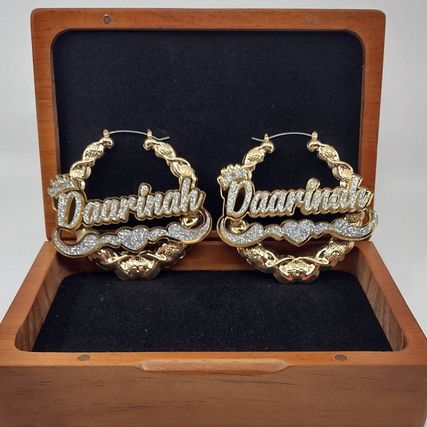 Customized Vintage Hip-Hop Nameplate Chain Necklace + Hoop Earring Set