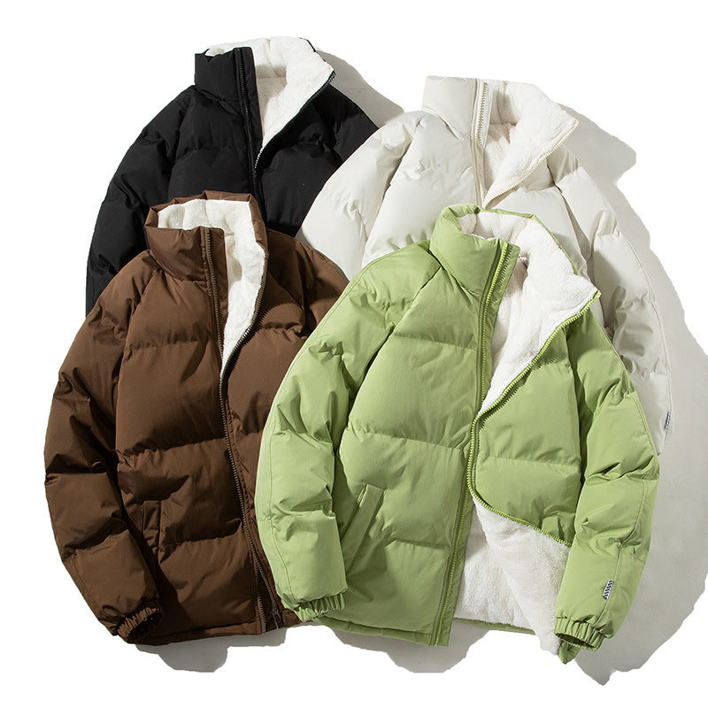 Unisex Plush Fleece Lined Solid Color Pocketed Puffer Bomber Jacket