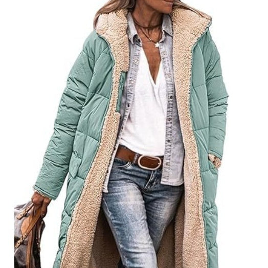 Fleece Lined Quilted Thermal Cotton Padded Women's Hoodie Trenchcoat to 3X Plus Size