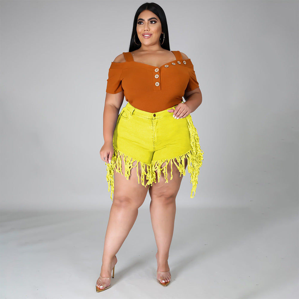 Denim Tassel Fringe Women's Jean Shorts to 4X Plus Size