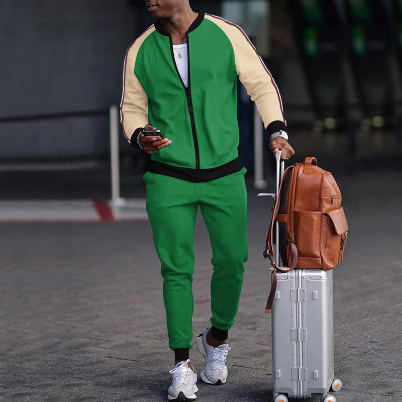 Men's Colorblock O-Neck Zipper Bomber Jacket + Skinny Jogger Sweatpants Tracksuit
