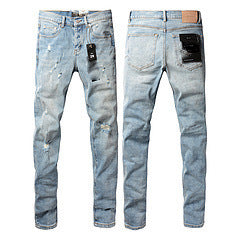 Men's Ripped Colorblock Tie-Dye Print Hip-Hop Stretch Skinny Jeans