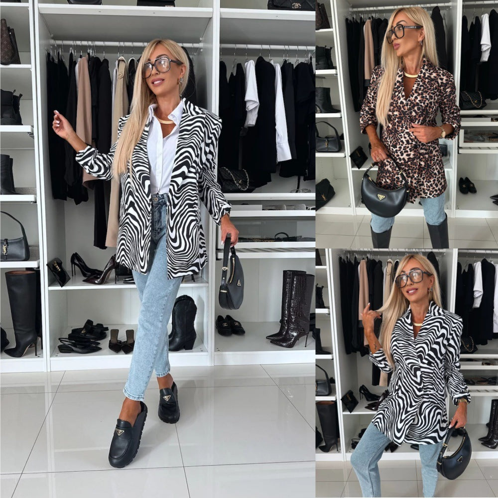 Zebra/Leopard Pattern Long Sleeve Women's Blazer Jacket