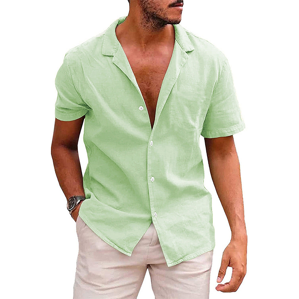 Men's Solid Color Casual Button Down Short Sleeve Beach Shirt
