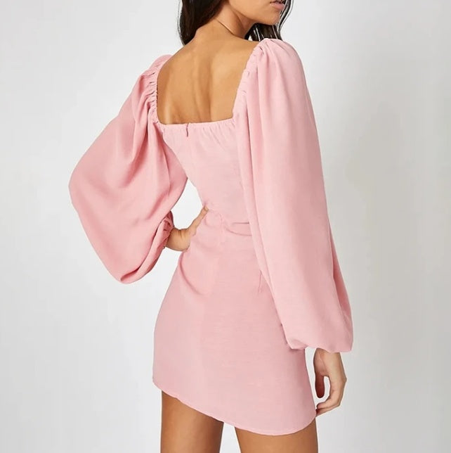 Retro Long Puff Sleeve Bowknot Decor Off-the-Shoulder Mini Dress