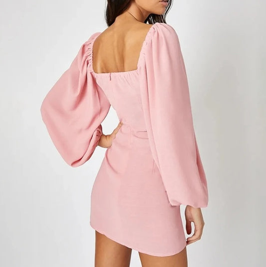 Retro Long Puff Sleeve Bowknot Decor Off-the-Shoulder Mini Dress