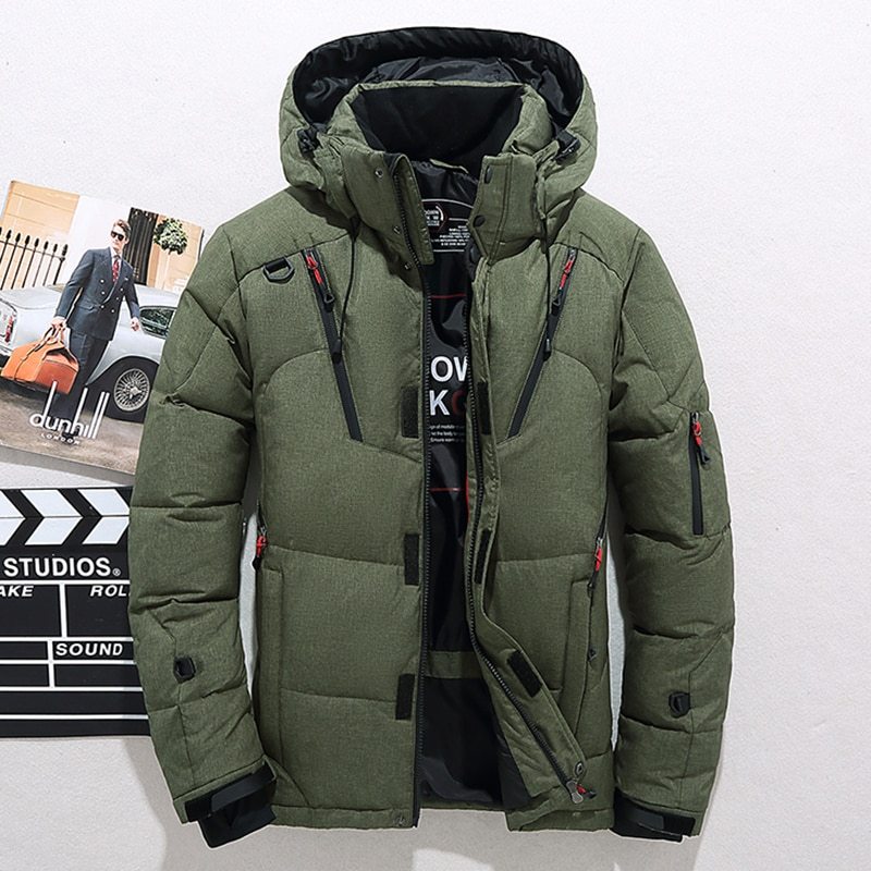 Padded Men's Zipper Patchwork Drawstring Design Detachable Hooded Goose Down Puffer Jacket