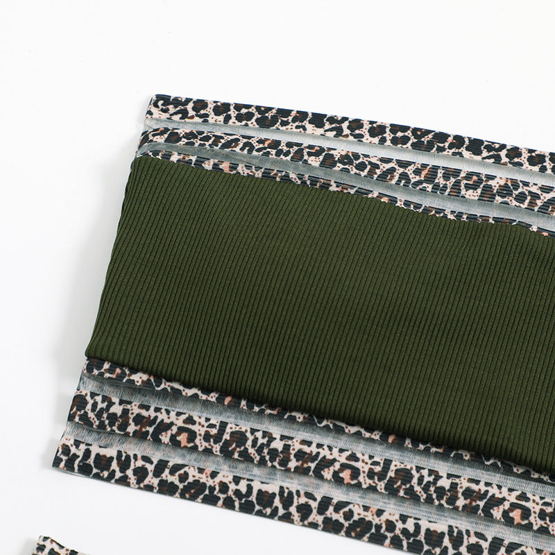 Leopard Colorblock Print Strapless Tube Top 2-Piece Women's Bikini Swimsuit