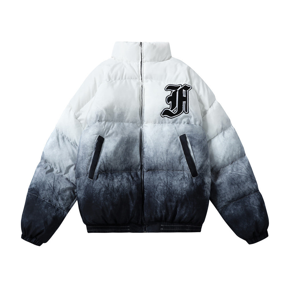 Men's Colorblock Letter Print Hip-Hop Padded Puffer Bomber Zipper Varsity Jacket