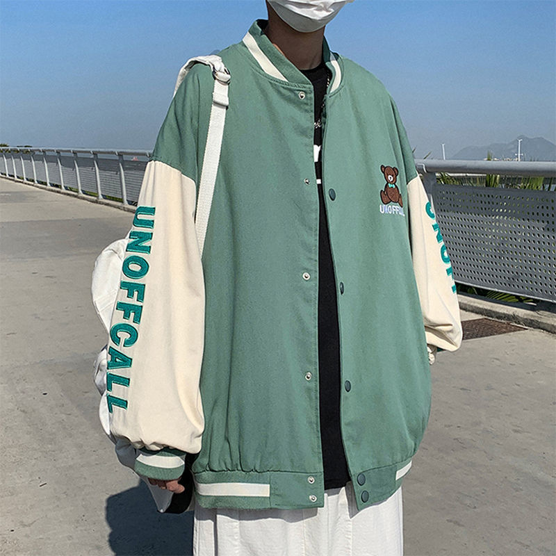 Men's Cartoon Teddy Bear Bear Embroidered Baseball Bomber Jacket