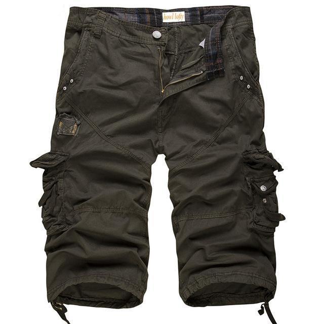 Men's Multi-Pocket Drawingstring Solid Color Cargo Shorts