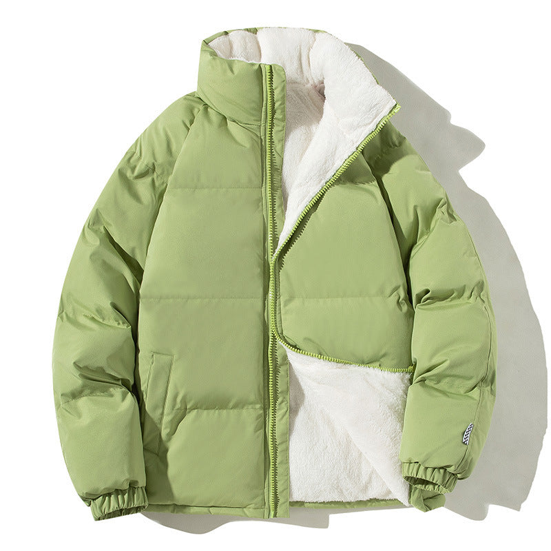 Unisex Plush Fleece Lined Solid Color Pocketed Puffer Bomber Jacket