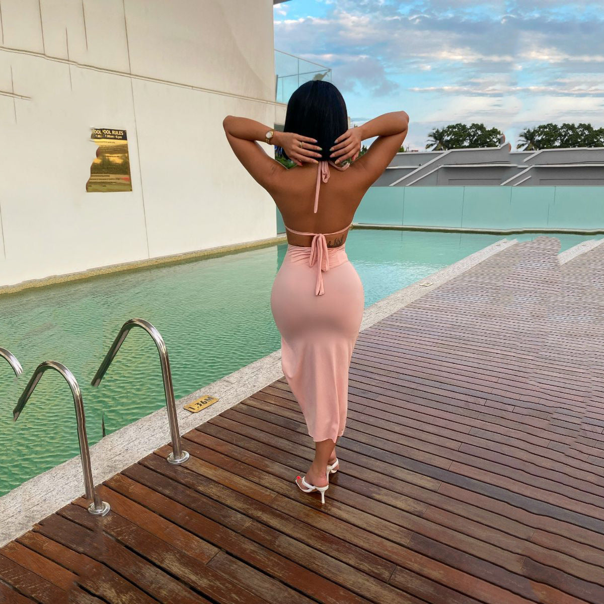 Halter Backless Slit Maxi Dress