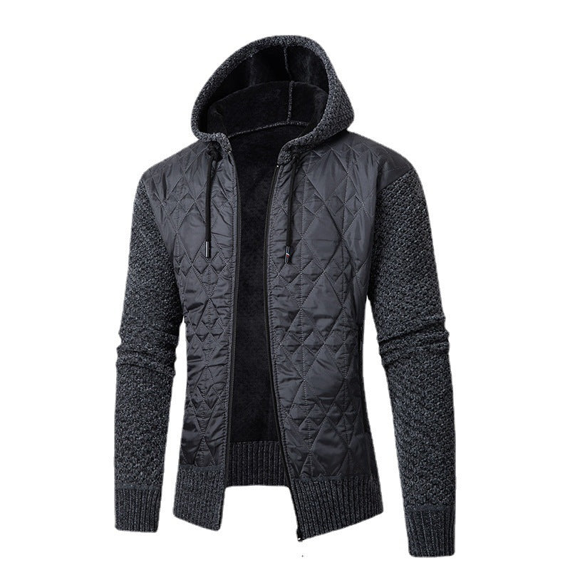 Men's Quilted Solid Color Drawstring Hoodie Sweater Jacket