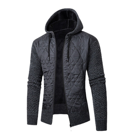 Men's Quilted Solid Color Drawstring Hoodie Sweater Jacket