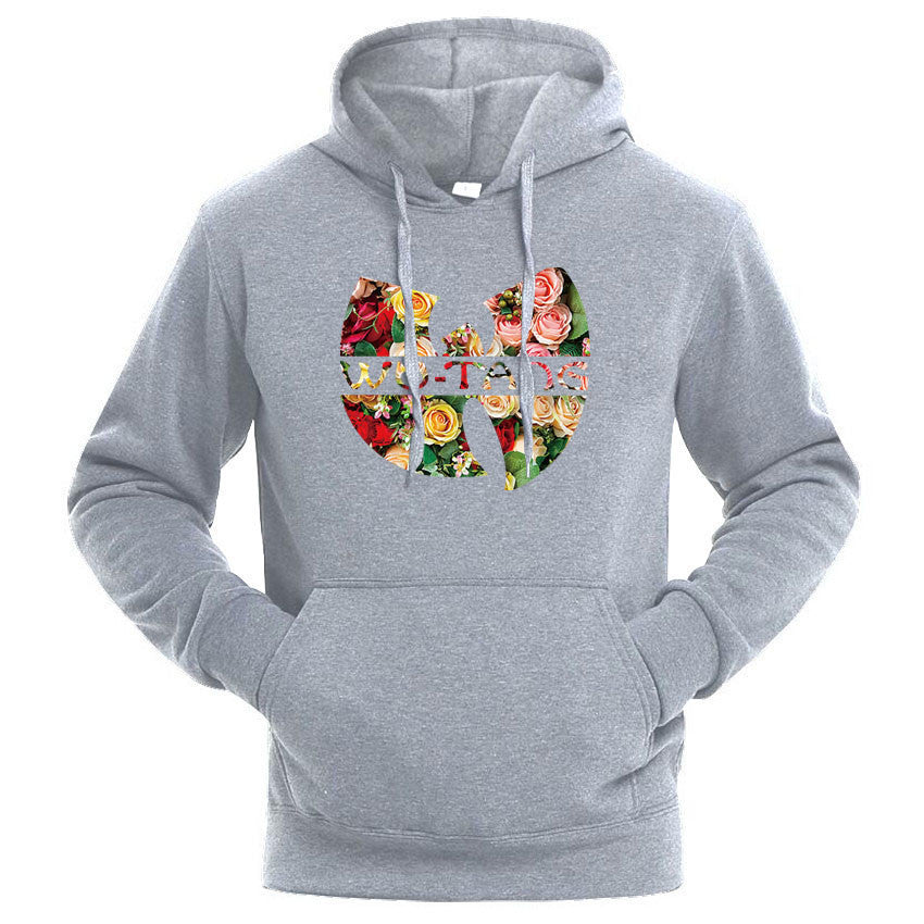 Men's Rose Flower  "Wu-Tang" Drawstring Hip-Hop   Hoodie Sweatshirt