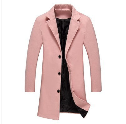 Men's Turn-Down Collar Button-Up 3/4 Length Pea Coat
