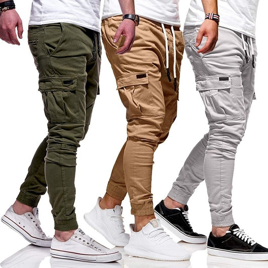 Men's Drawstring Multi-Pocketed Cotton Casual Cargo Pants