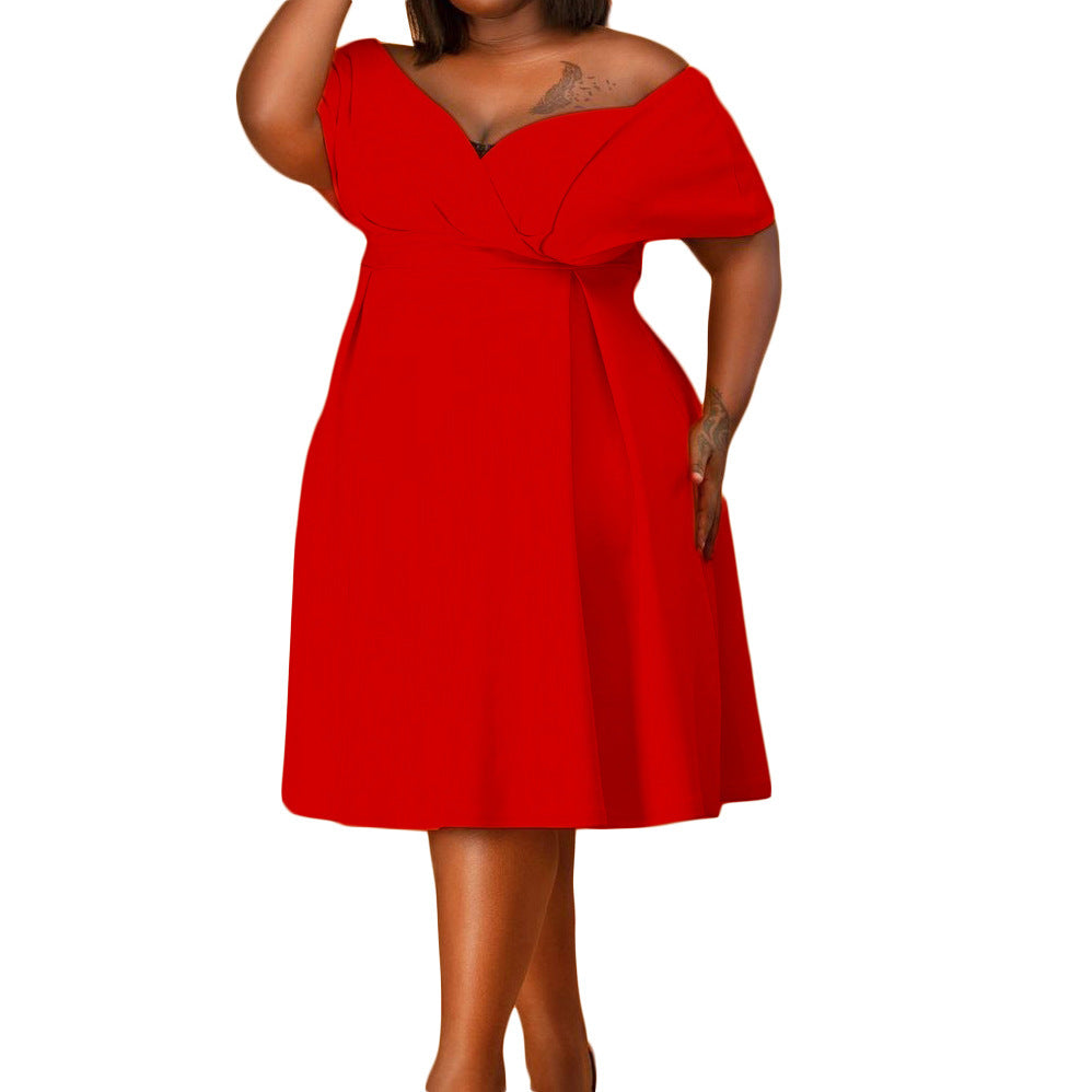 Deep V-Neck Back Bowknot Design Midi Flared Party Dress to 3X Plus Size