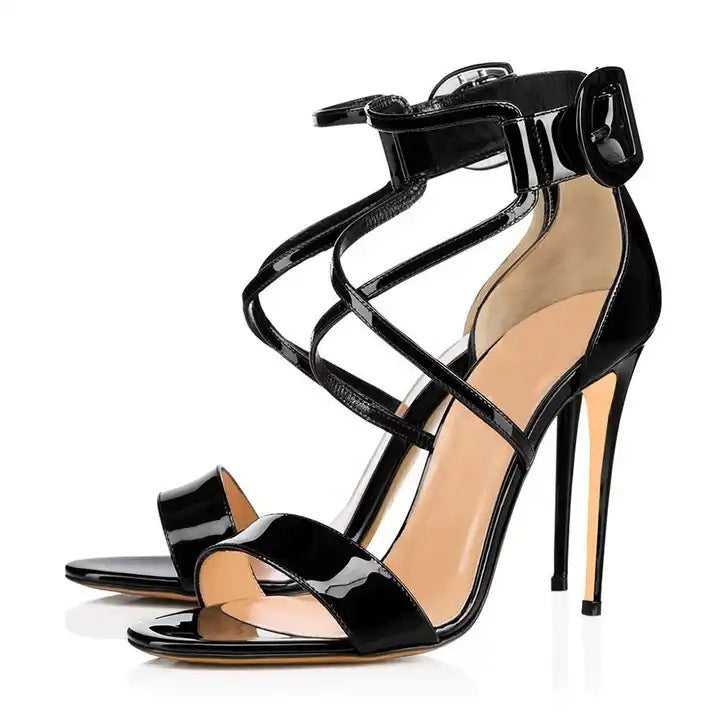 Open Toe Buckle Strap Design Colorblock/Solid Cross Strap Women's Stiletto Heel Sandal Pumps