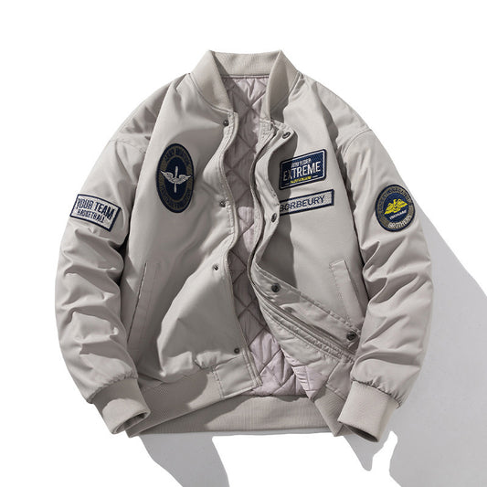 Men's Patch Design Japanese Style Alphabet Embroidered Aviator Bomber Jacket