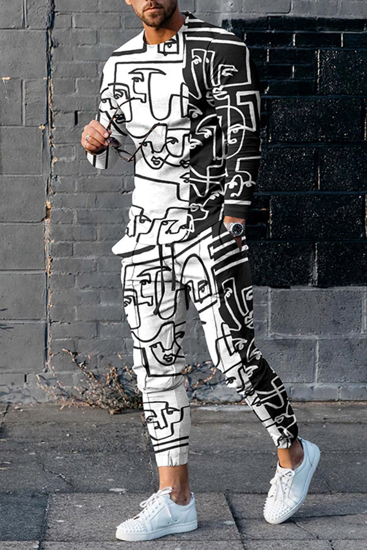 Colorblock Striped/Playing Cards/Abstract Multi-Colored Long Sleeve + Skinny Pocketed Jogger Sweatpants Tracksuit